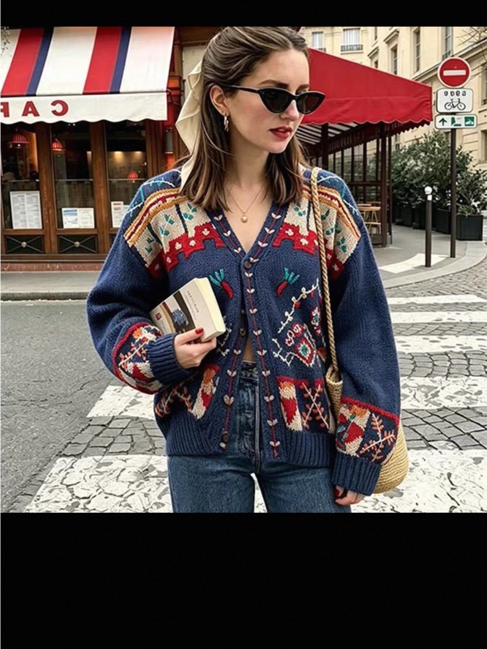 Blue Patterned Women's Cardigan